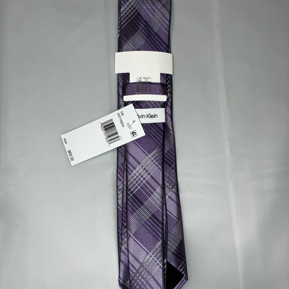 Calvin Klein NEW Silk Blend Tie Purple Plaid Neck Tie 3” Slim MSRP $69.50 - Picture 4 of 5